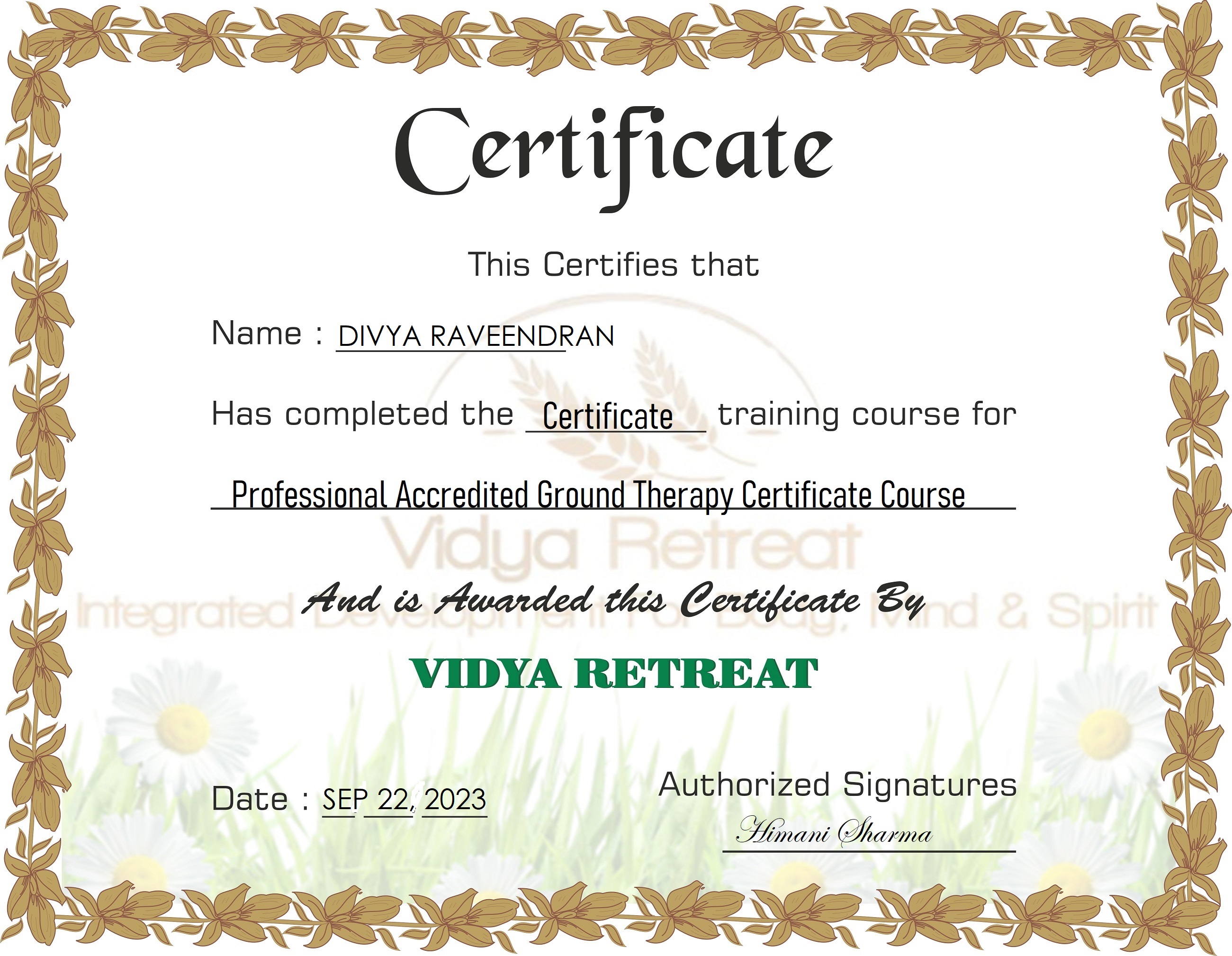PROFESSIONAL ACCREDITED GROUND THERAPY CERTIFICATE COURSE